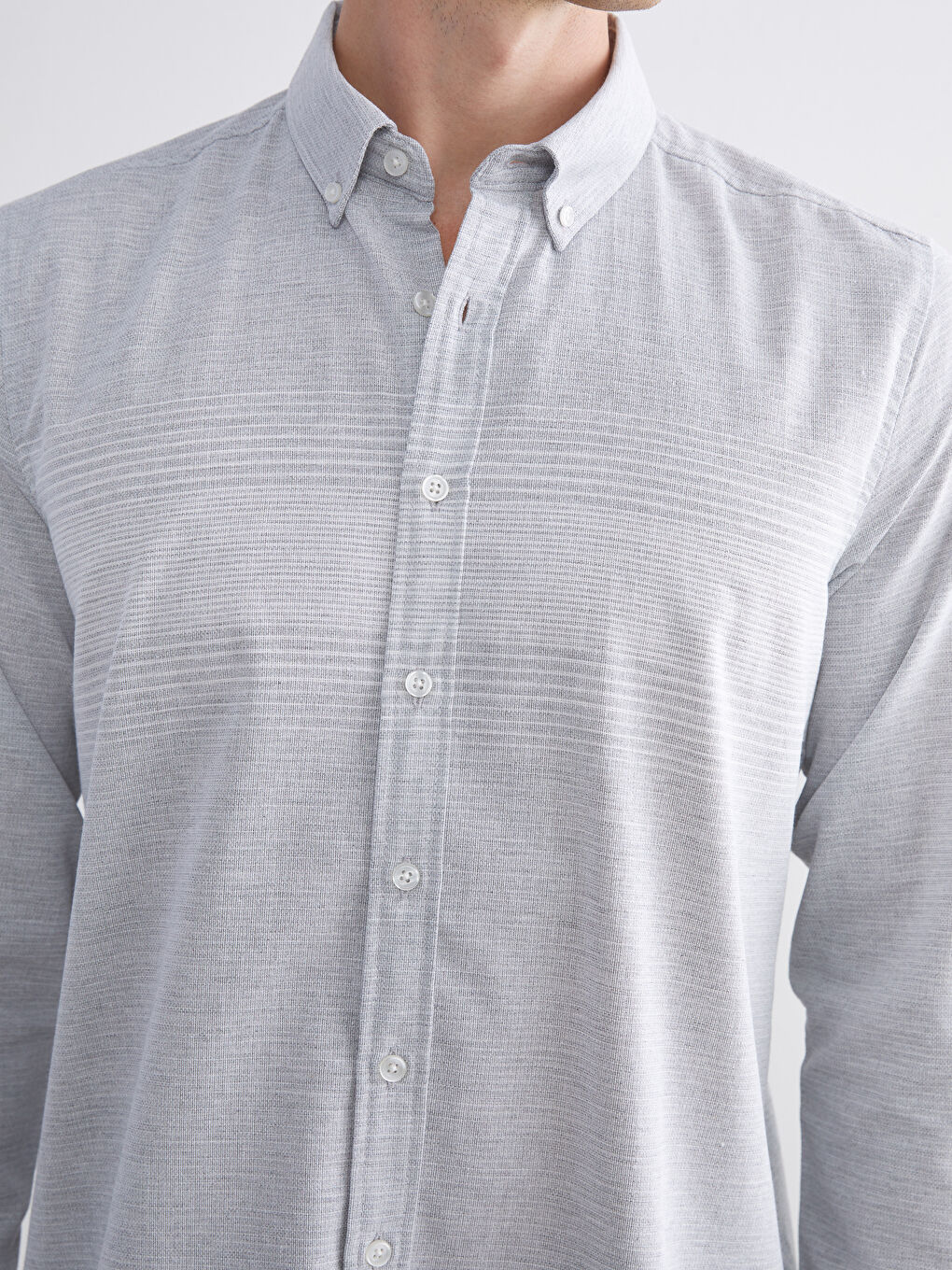 Gri Regular Fit Uzun Kollu Çizgili Erkek Gömlek-2