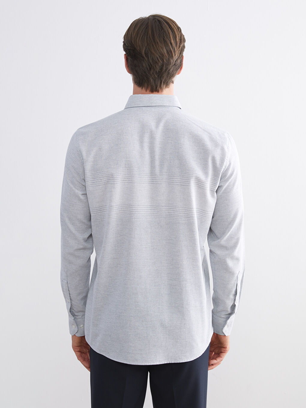Gri Regular Fit Uzun Kollu Çizgili Erkek Gömlek-3