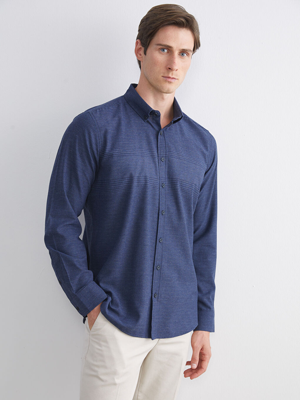 İndigo Regular Fit Uzun Kollu Çizgili Erkek Gömlek