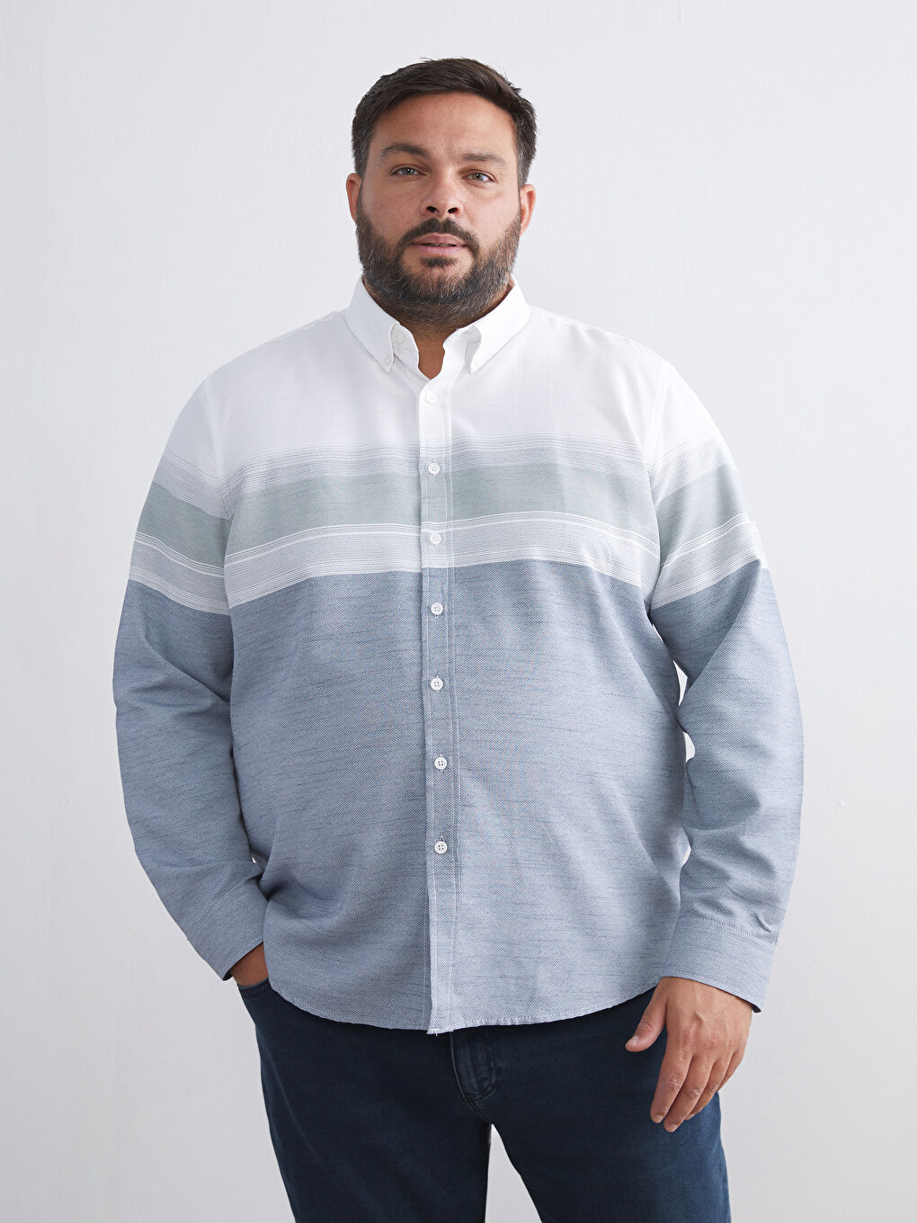 Regular Fit Long Sleeve Dobby Fabric Men's Shirt-1
