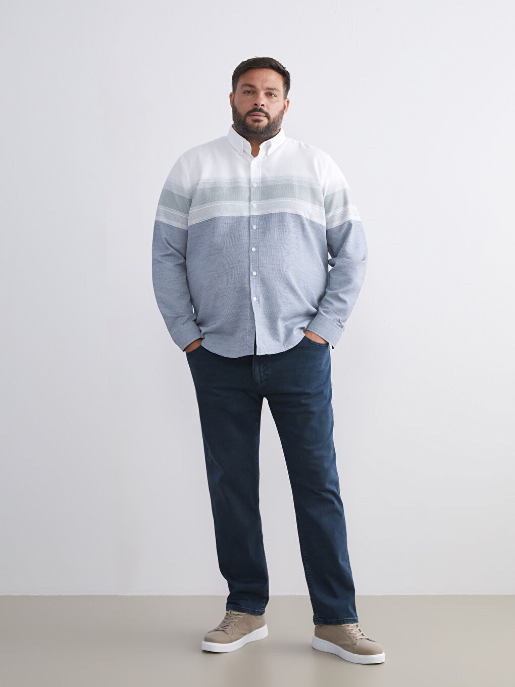 Regular Fit Long Sleeve Dobby Fabric Men's Shirt-5