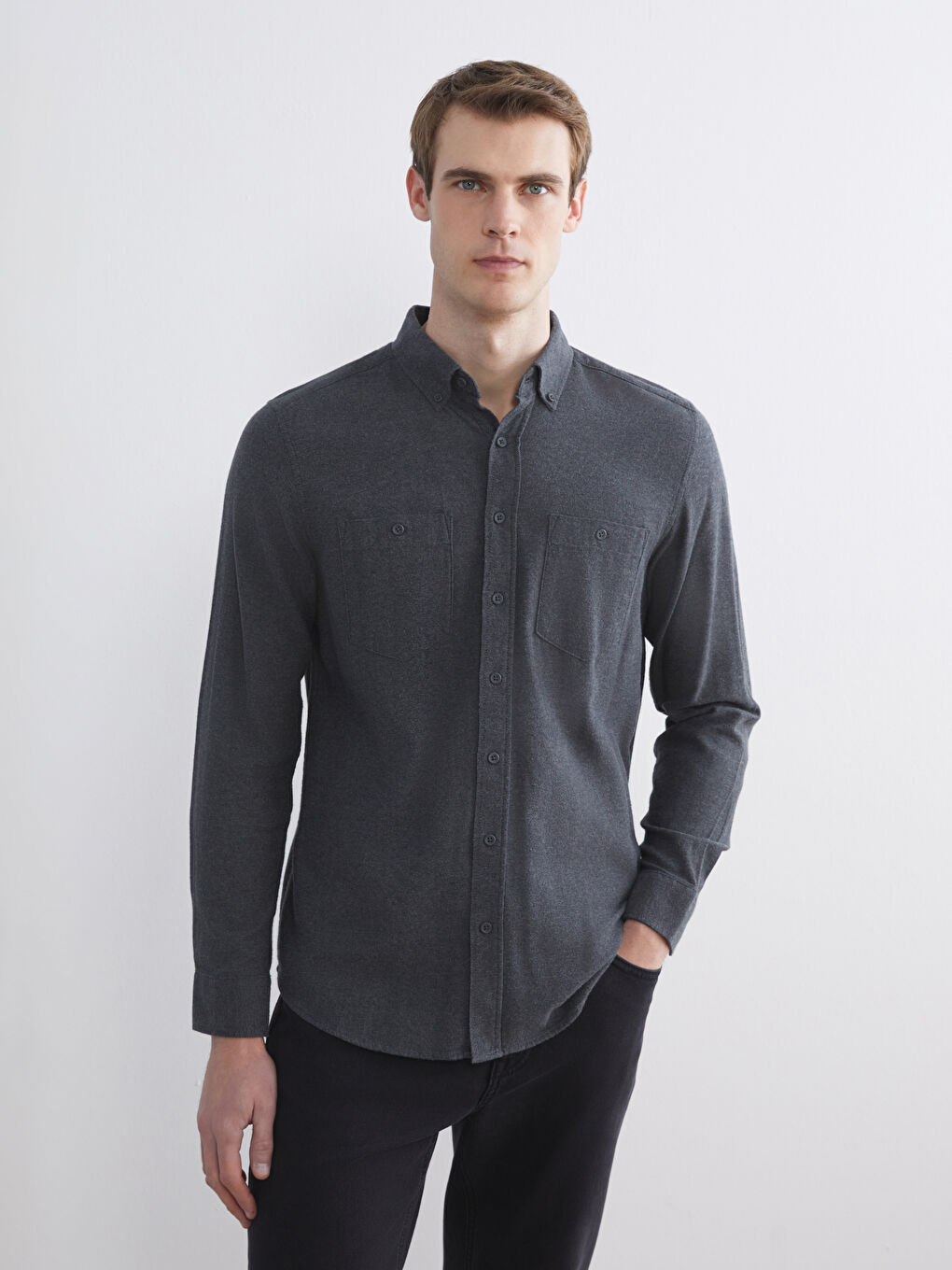 Regular Fit Long Sleeve Gabardine Men's Shirt