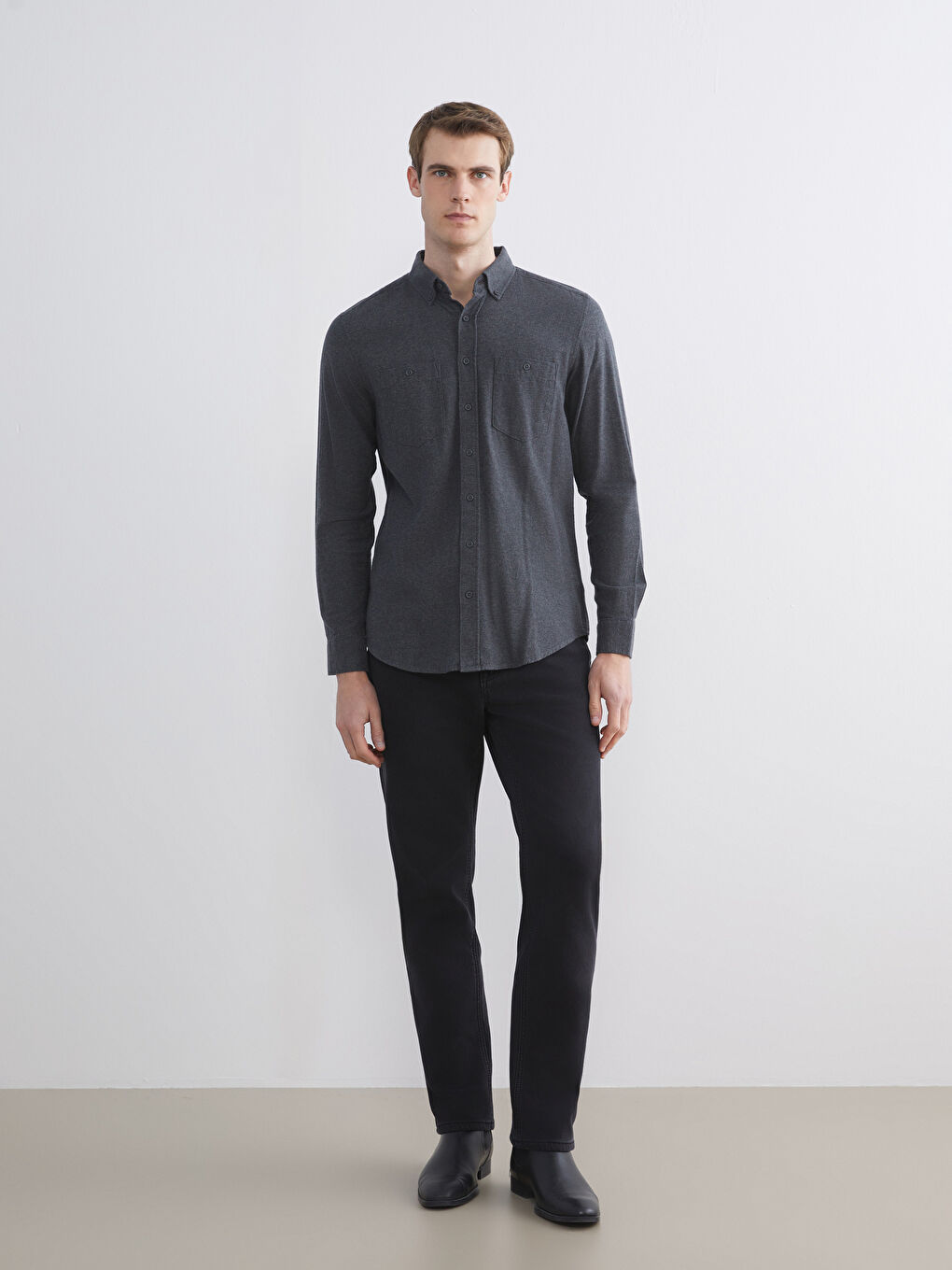 Regular Fit Long Sleeve Gabardine Men's Shirt-1