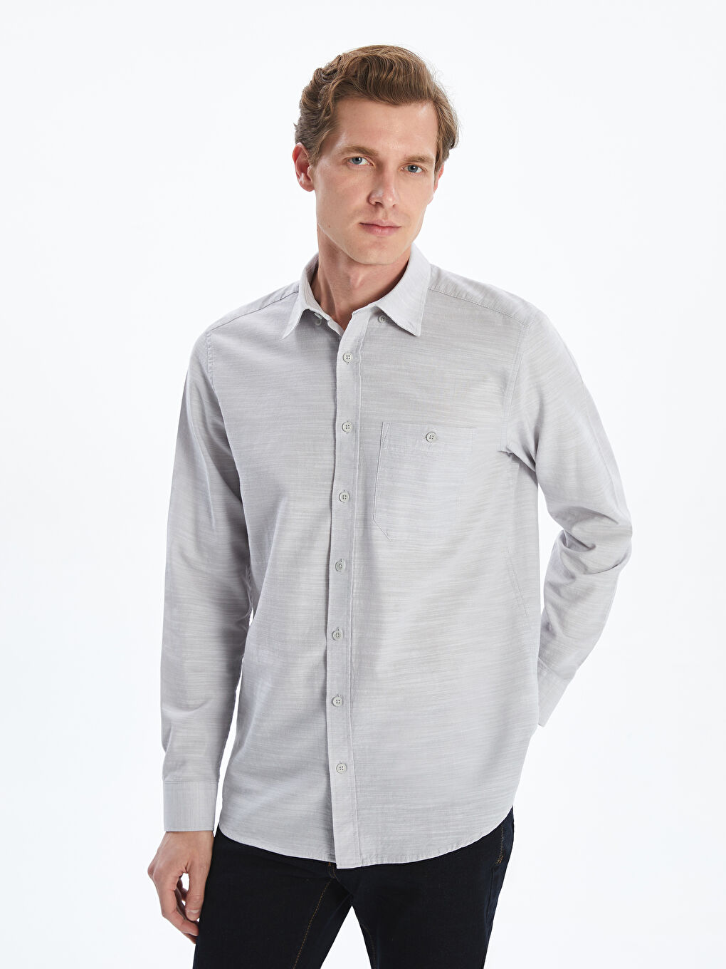 LCWAIKIKI Classic Regular Fit Long Sleeve Poplin Men's Shirt -W52933Z8-CYS