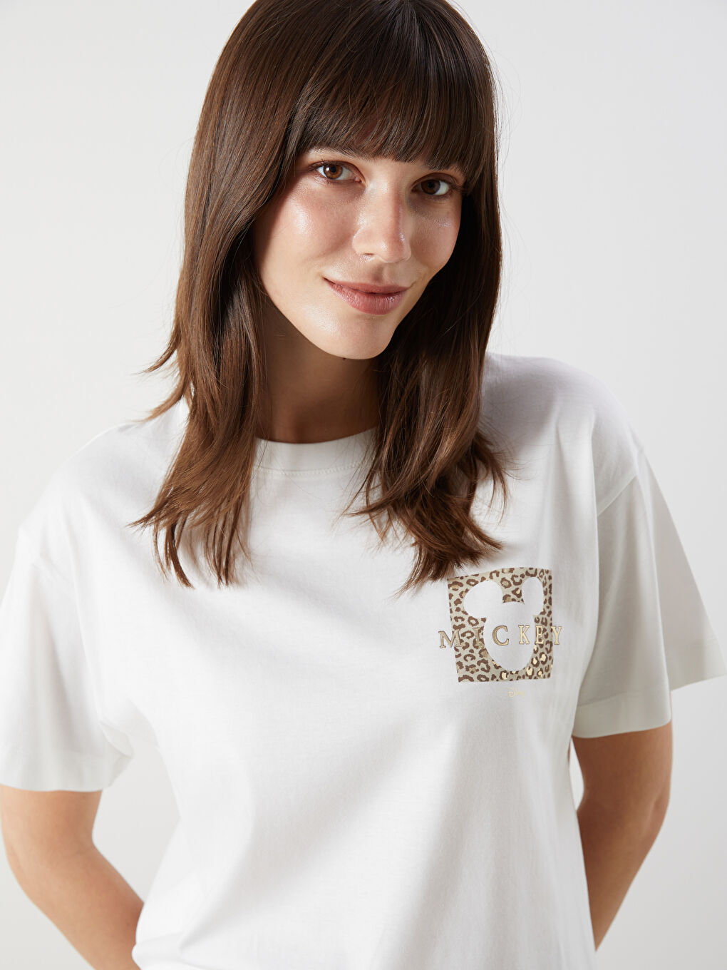 LCW Comfort Crew Neck Mickey Mouse Printed Women's T-Shirt -W52983Z8-R9J