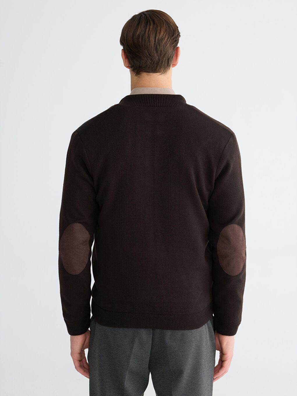 Kahverengi Standart Kalıp Kolej Yaka Erkek Triko Hırka-3