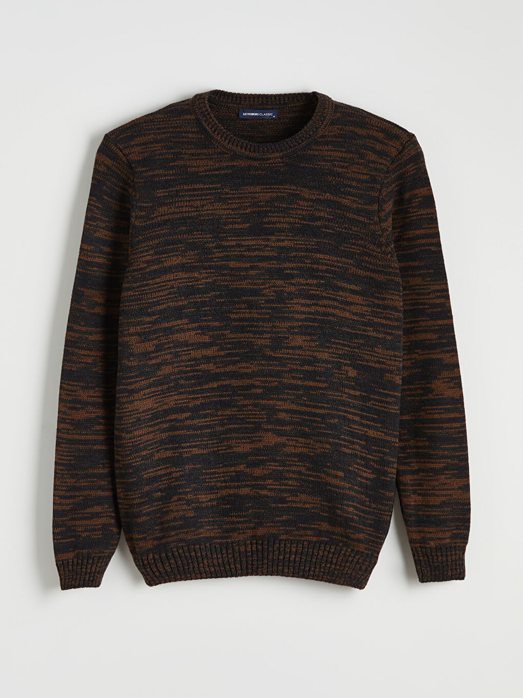 Kahverengi Bisiklet Yaka Desenli Erkek Triko Kazak-4