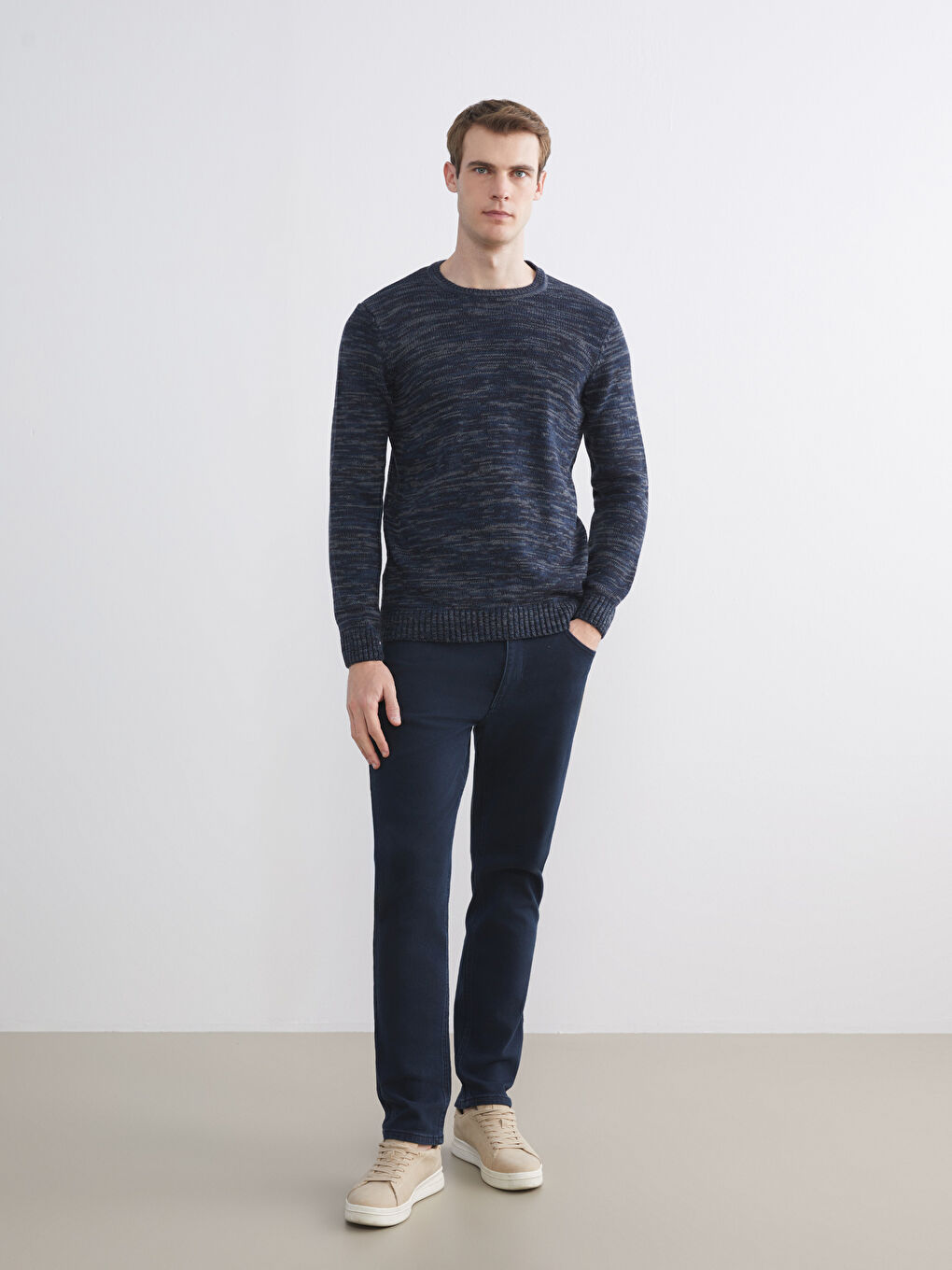 Crew Neck Patterned Men's Knitwear Sweater-1