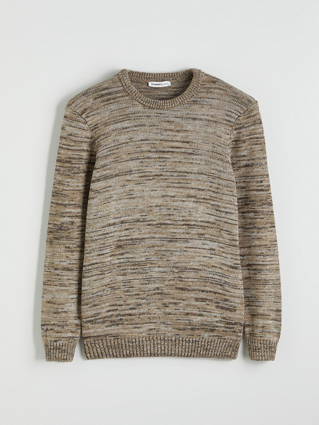 Bej Bisiklet Yaka Desenli Erkek Triko Kazak-4