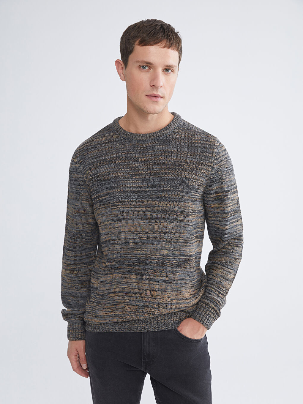 Crew Neck Patterned Men's Knitwear Sweater-1