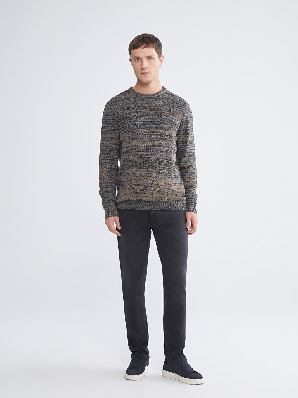 Crew Neck Patterned Men's Knitwear Sweater-2