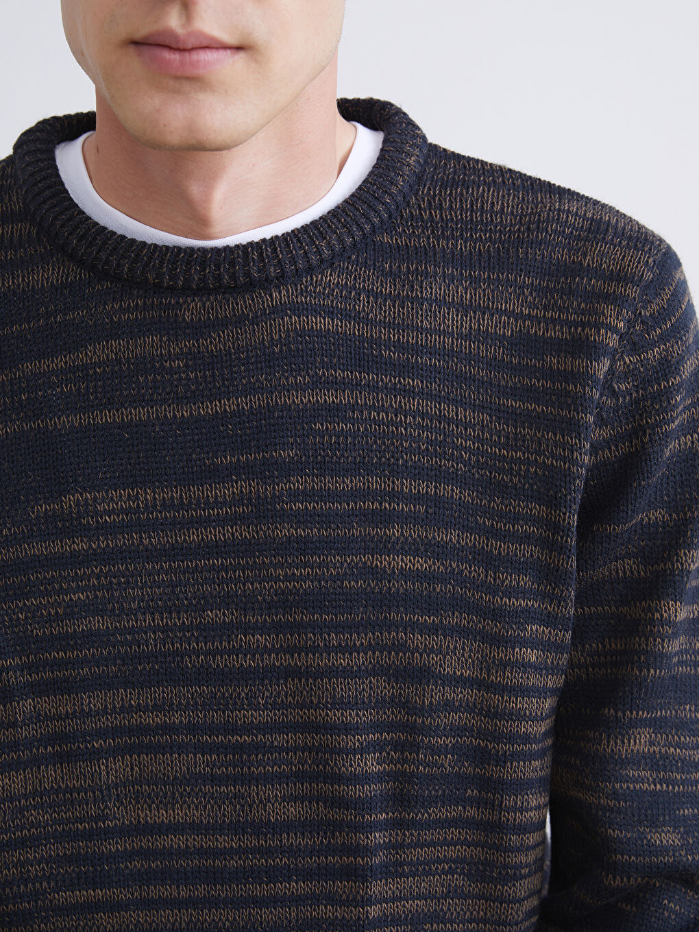 Kahverengi Bisiklet Yaka Desenli Erkek Triko Kazak-4