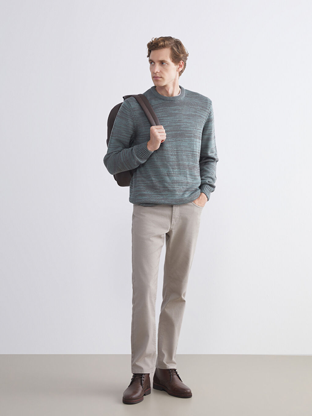 Yeşil Bisiklet Yaka Desenli Erkek Triko Kazak-2