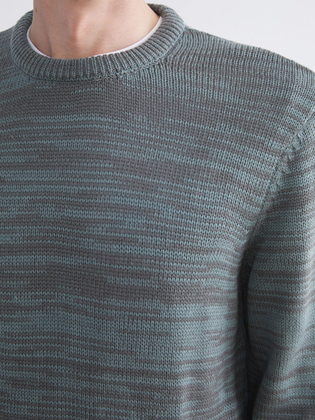 Yeşil Bisiklet Yaka Desenli Erkek Triko Kazak-4