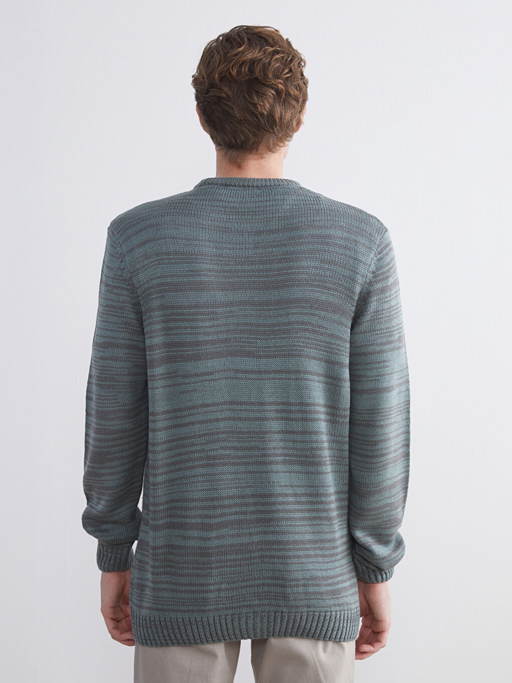 Yeşil Bisiklet Yaka Desenli Erkek Triko Kazak-6