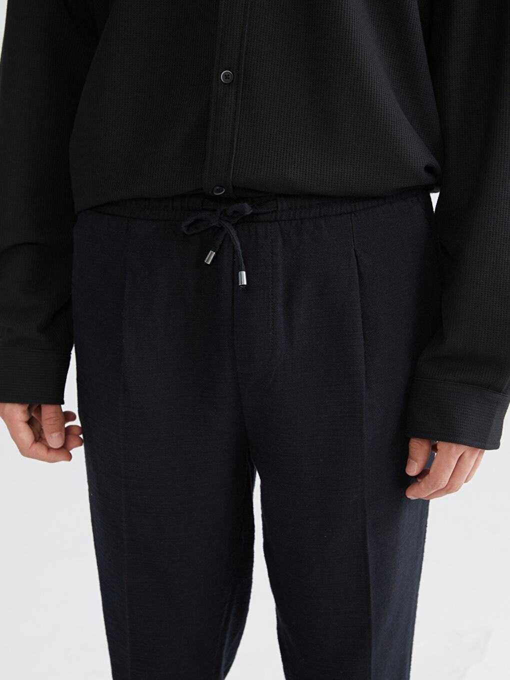 Regular Fit Linen-Look Men's Trousers-2