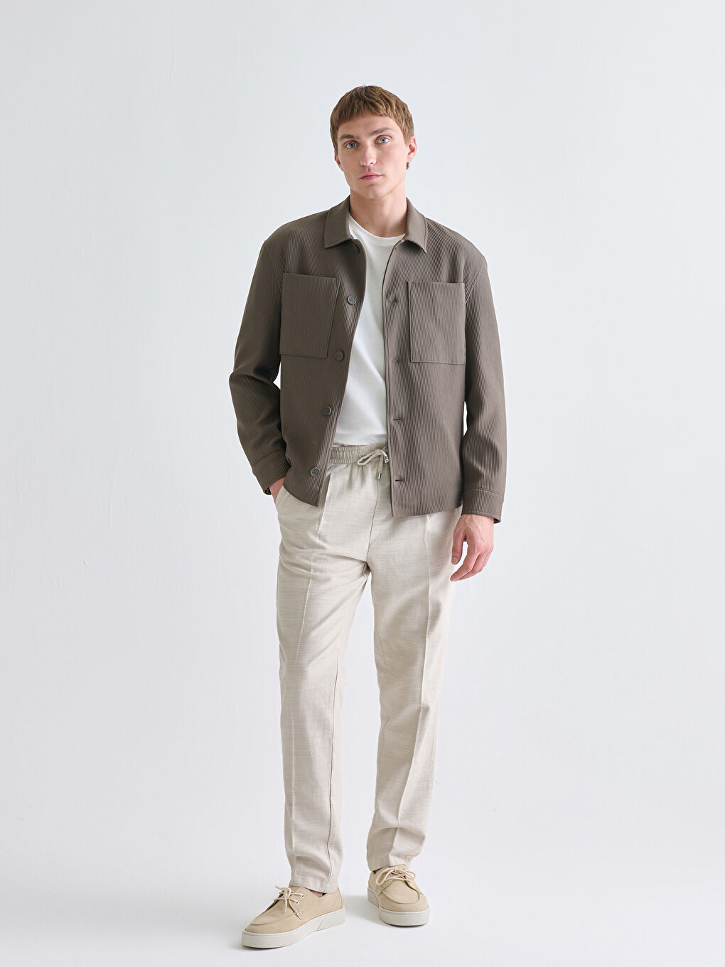 Regular Fit Linen-Look Men's Trousers