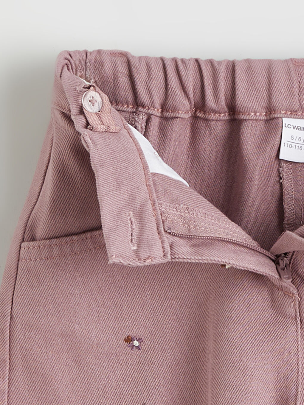 Lila Beli Lastikli Çiçekli Kız Çocuk Pantolon-2