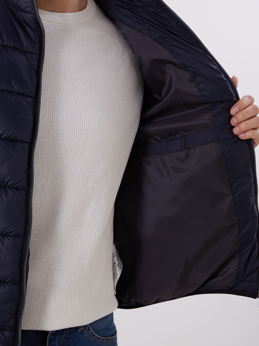 Lacivert Standart Kalıp Dik Yaka Erkek Şişme Yelek-2