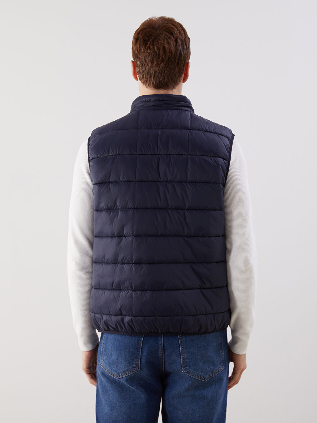 Lacivert Standart Kalıp Dik Yaka Erkek Şişme Yelek-4