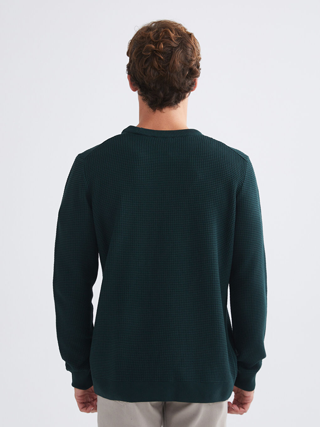 سترة تريكو رجال بكول مدور مربعة-3