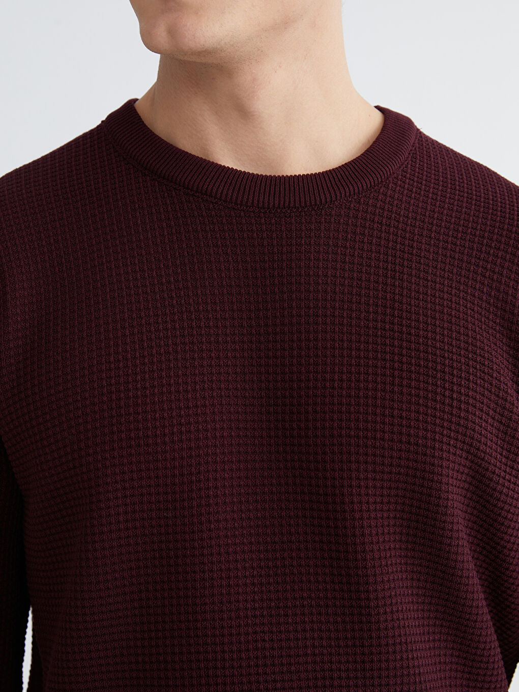 Bordo Bisiklet Yaka Kareli Erkek Triko Kazak-2