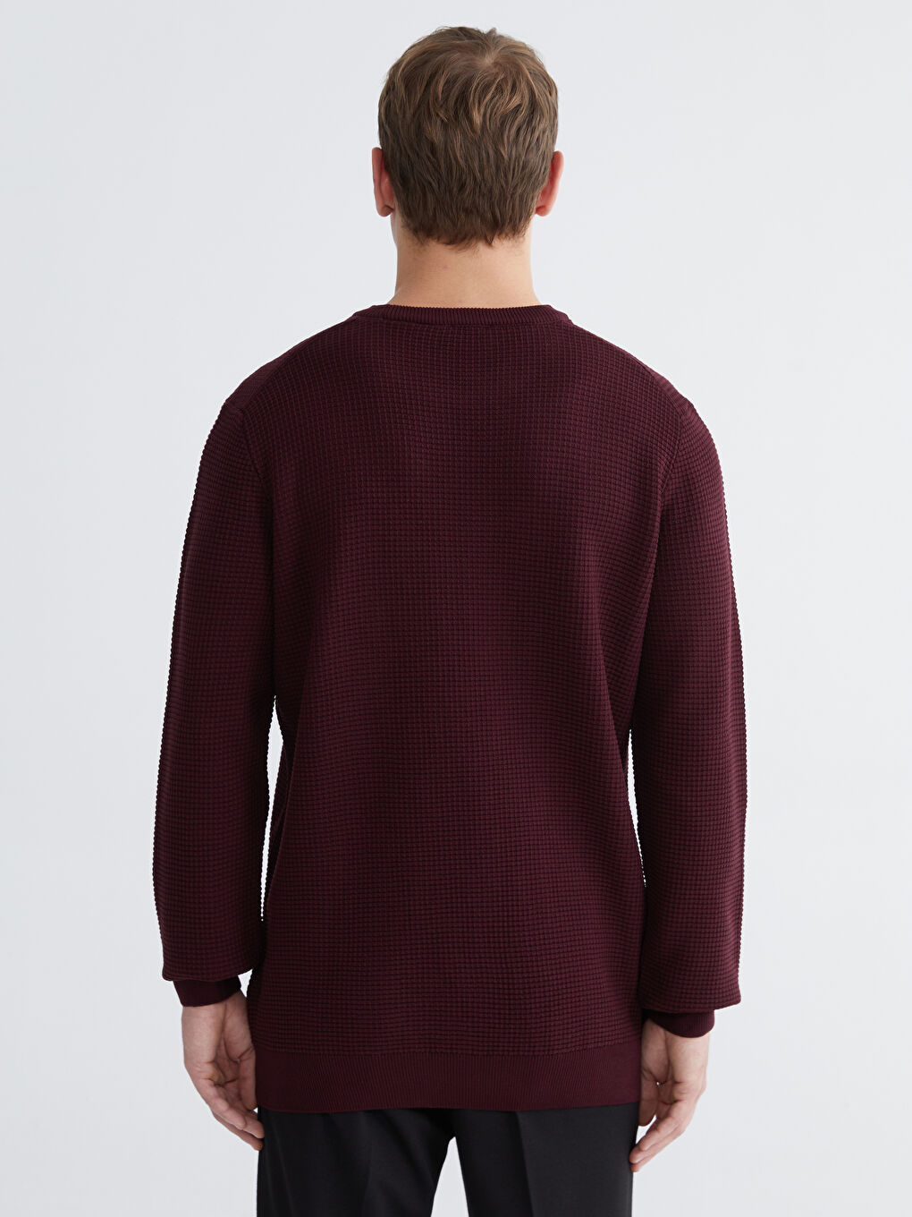 Bordo Bisiklet Yaka Kareli Erkek Triko Kazak-3