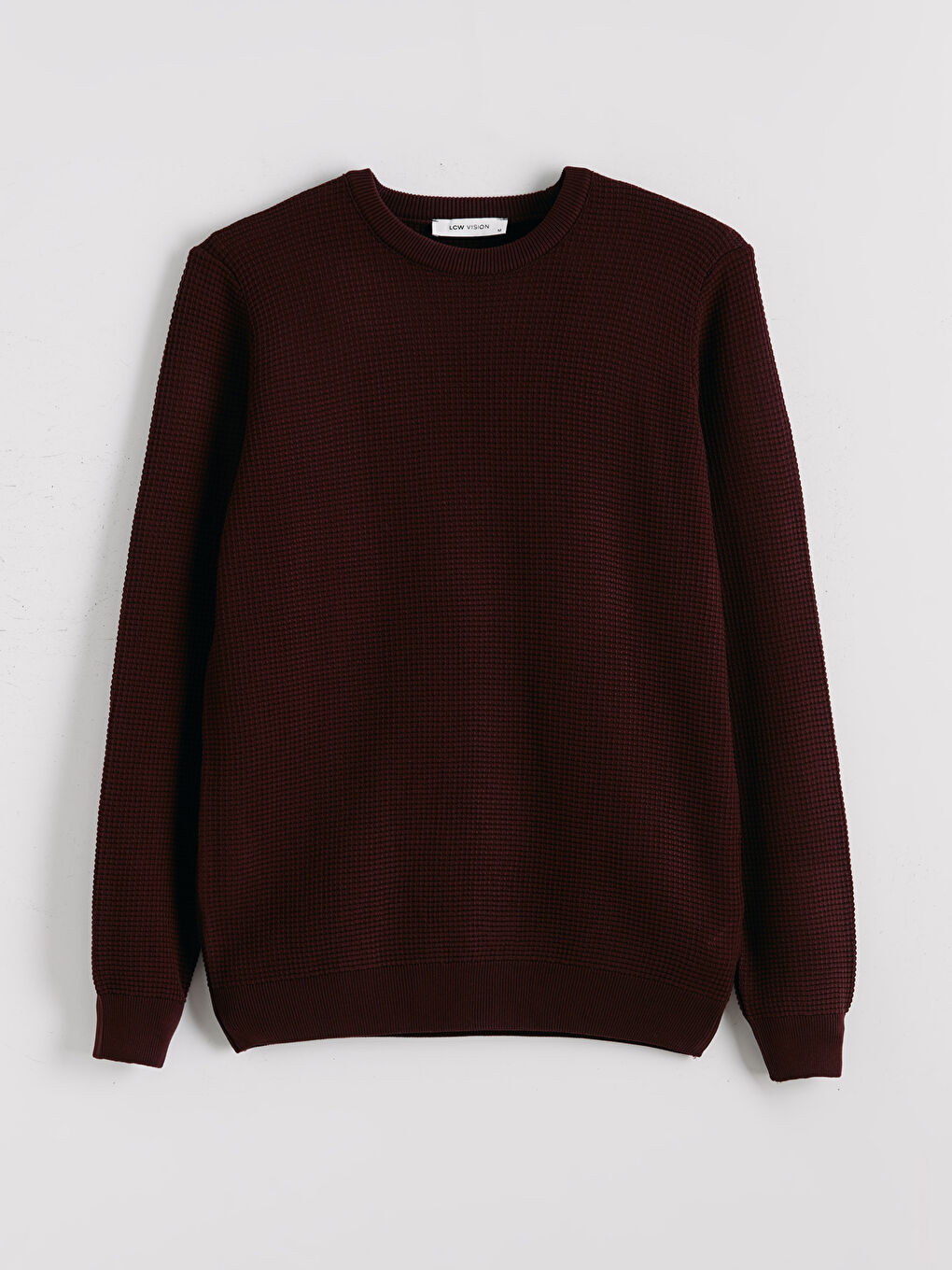 Bordo Bisiklet Yaka Kareli Erkek Triko Kazak-4