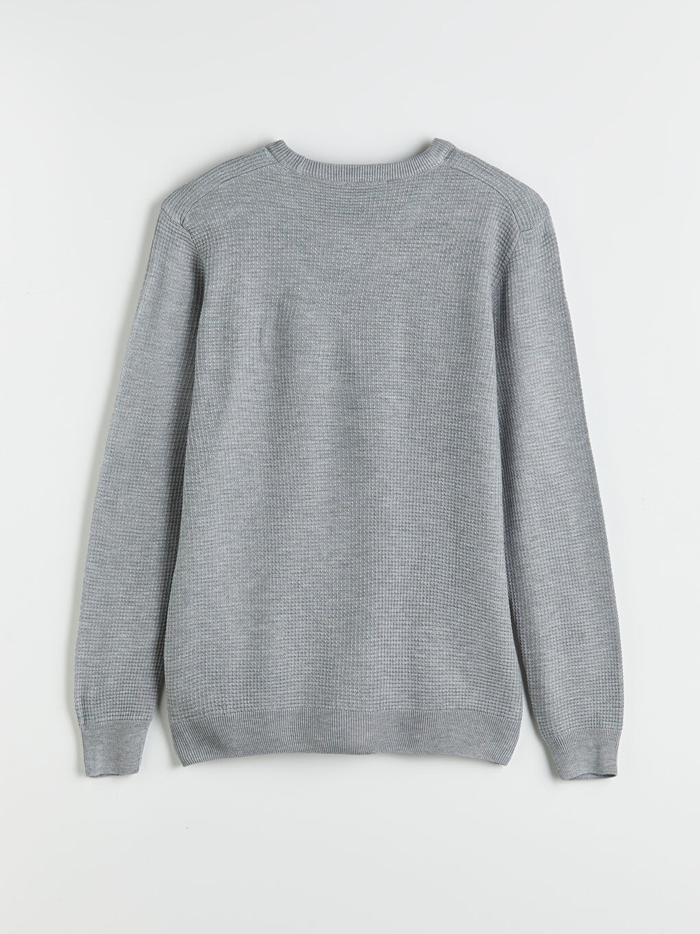 Gri Bisiklet Yaka Kareli Erkek Triko Kazak-5