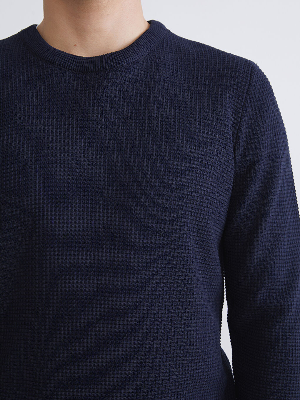 Lacivert Bisiklet Yaka Kareli Erkek Triko Kazak-2