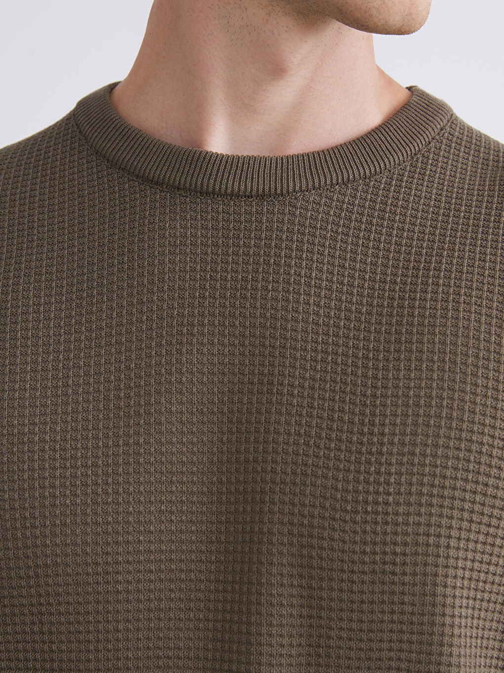 Yeşil Bisiklet Yaka Kareli Erkek Triko Kazak-2