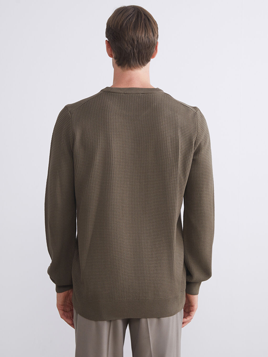 Yeşil Bisiklet Yaka Kareli Erkek Triko Kazak-3