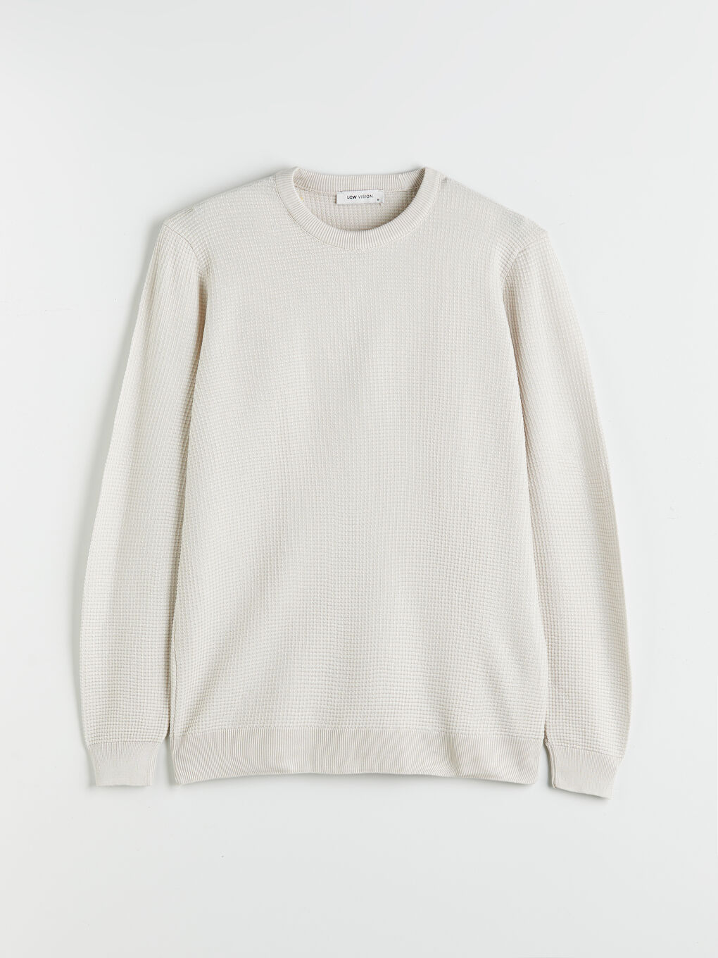 Bej Bisiklet Yaka Kareli Erkek Triko Kazak-4