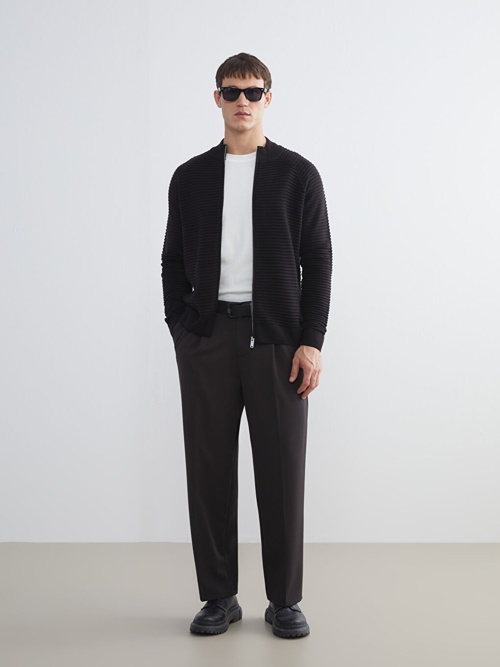 Funnel Neck Pocketed Men's Knit Cardigan-1
