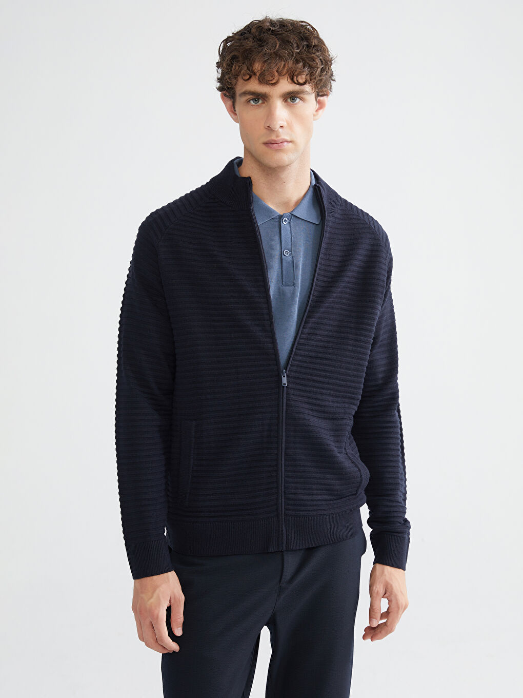 Funnel Neck Pocketed Men's Knit Cardigan-7