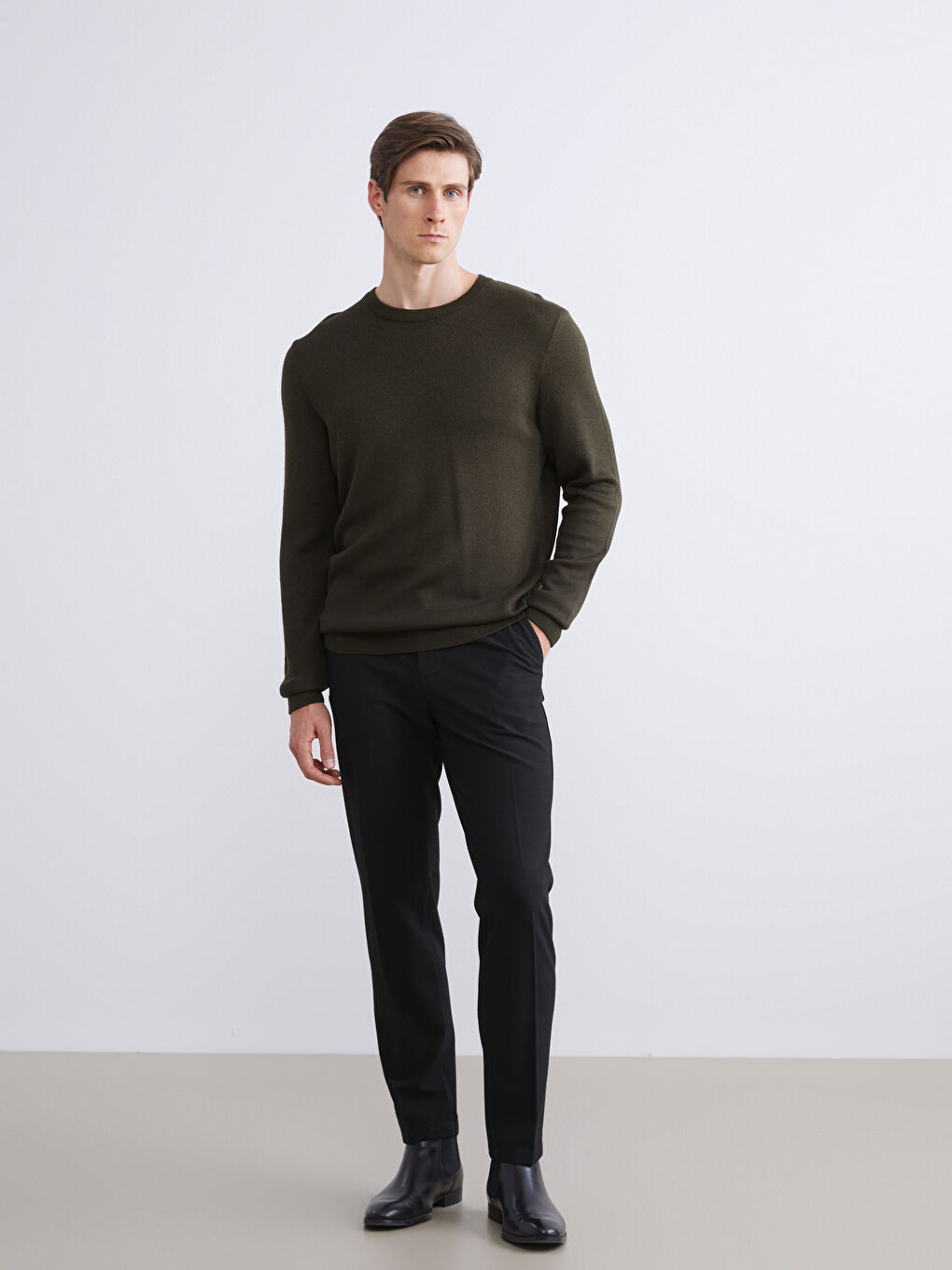 Haki Bisiklet Yaka Erkek Triko Kazak-1