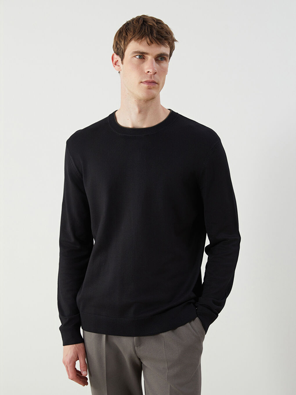 Crew Neck Long Sleeve Men's Tricot Sweater