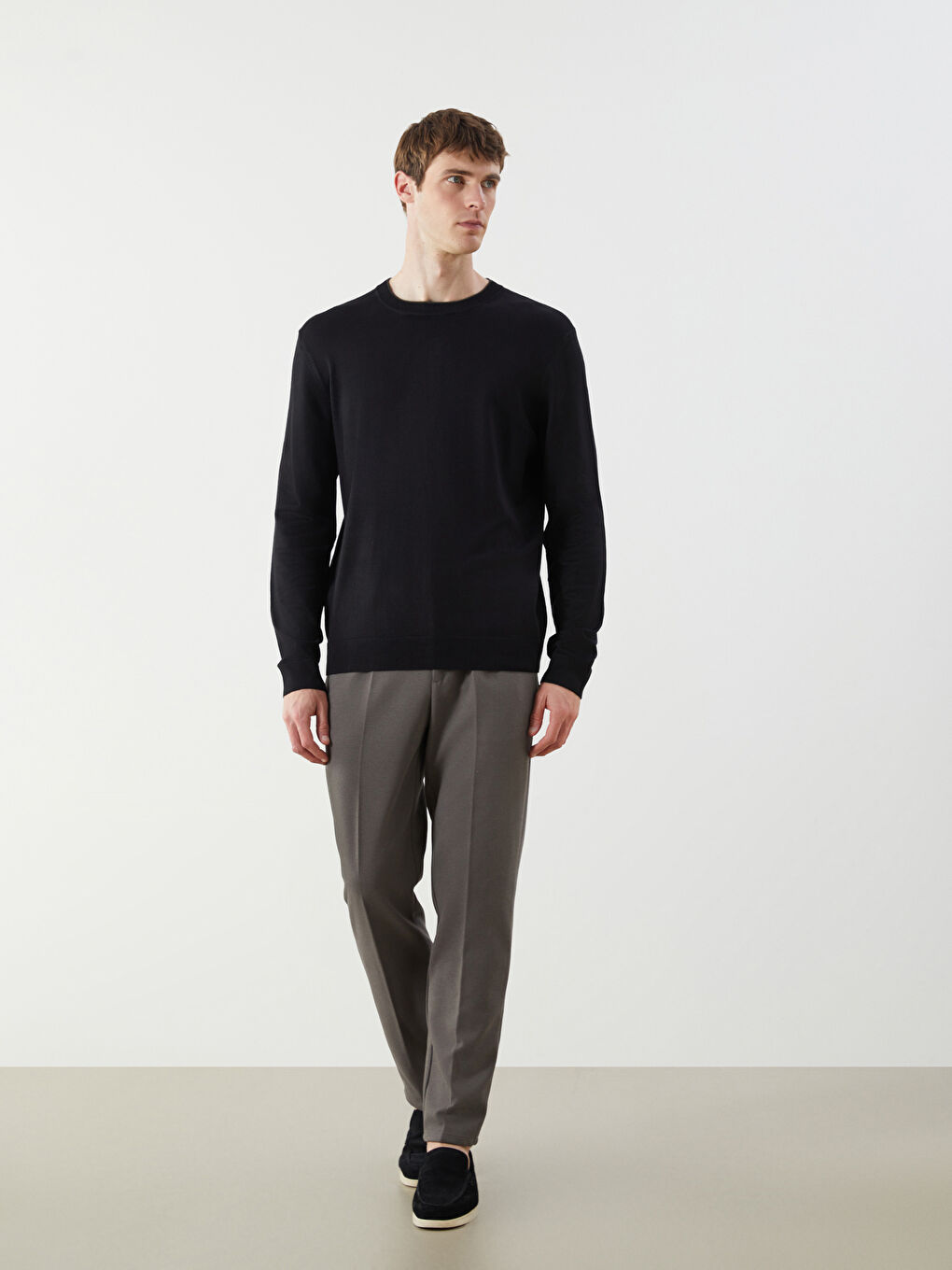 Crew Neck Long Sleeve Men's Tricot Sweater-1