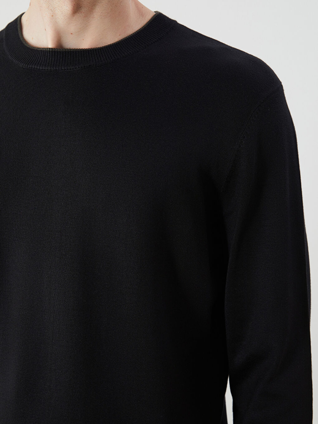 Crew Neck Long Sleeve Men's Tricot Sweater-2