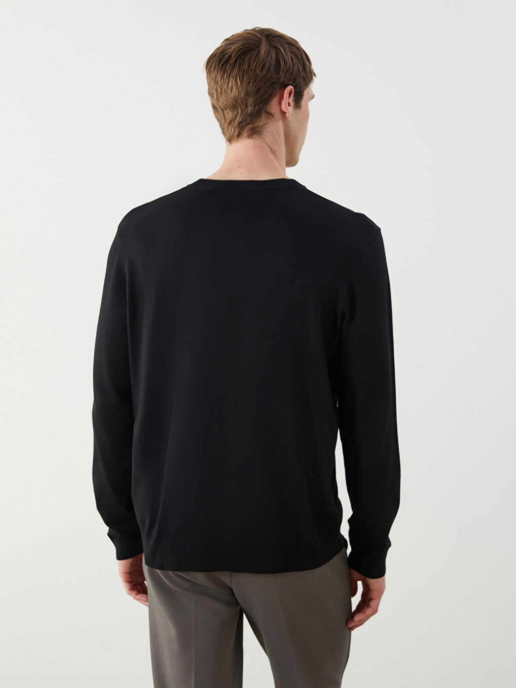 Crew Neck Long Sleeve Men's Tricot Sweater-3