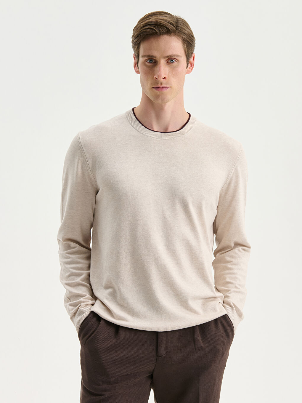 Crew Neck Long Sleeve Men's Tricot Sweater