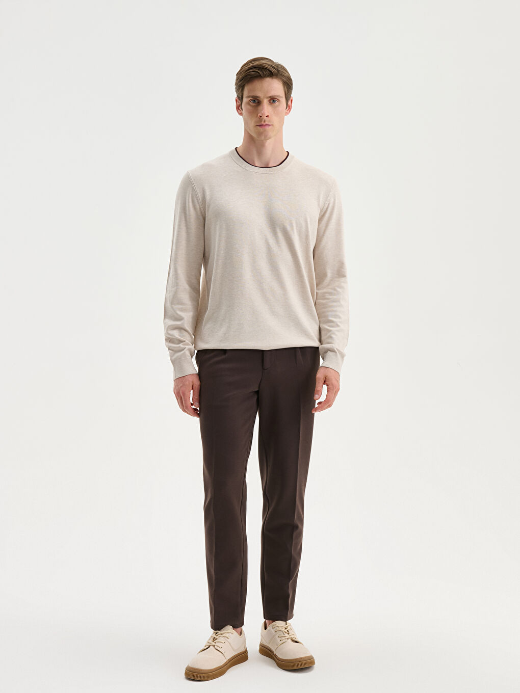 Crew Neck Long Sleeve Men's Tricot Sweater-1