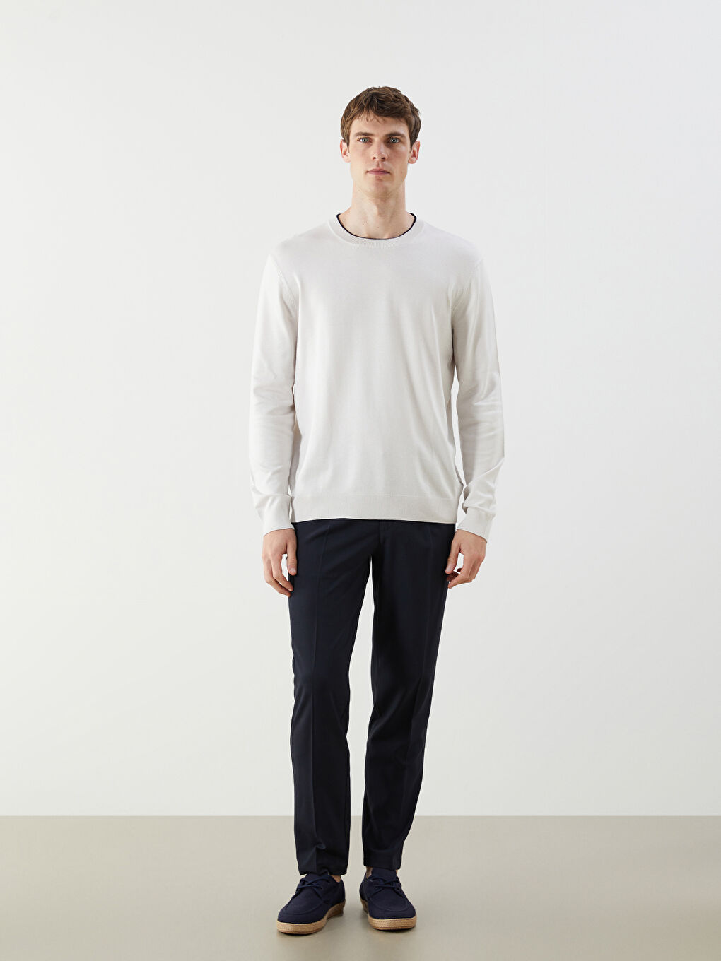 Crew Neck Long Sleeve Men's Tricot Sweater-1
