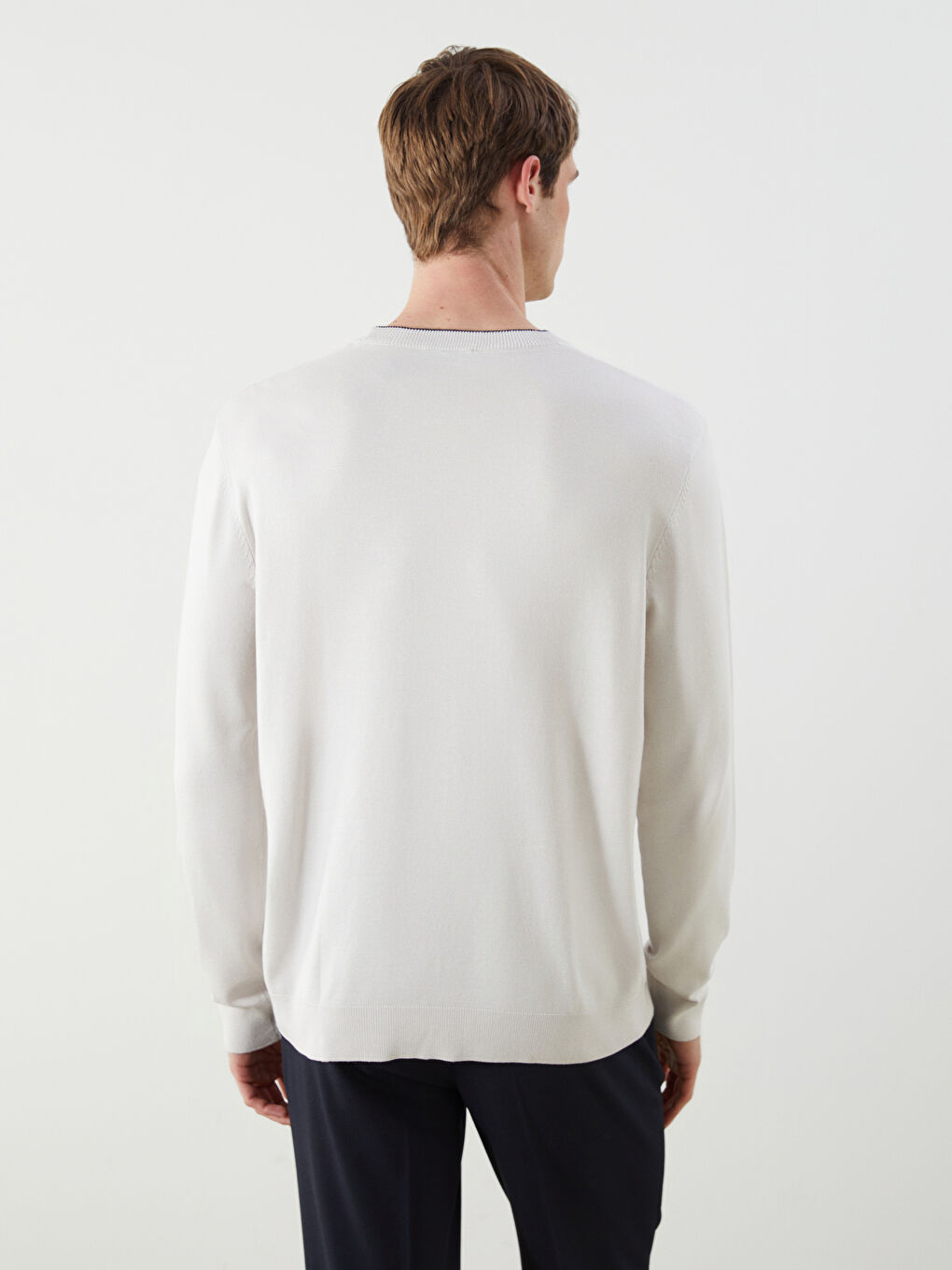 Crew Neck Long Sleeve Men's Tricot Sweater-3