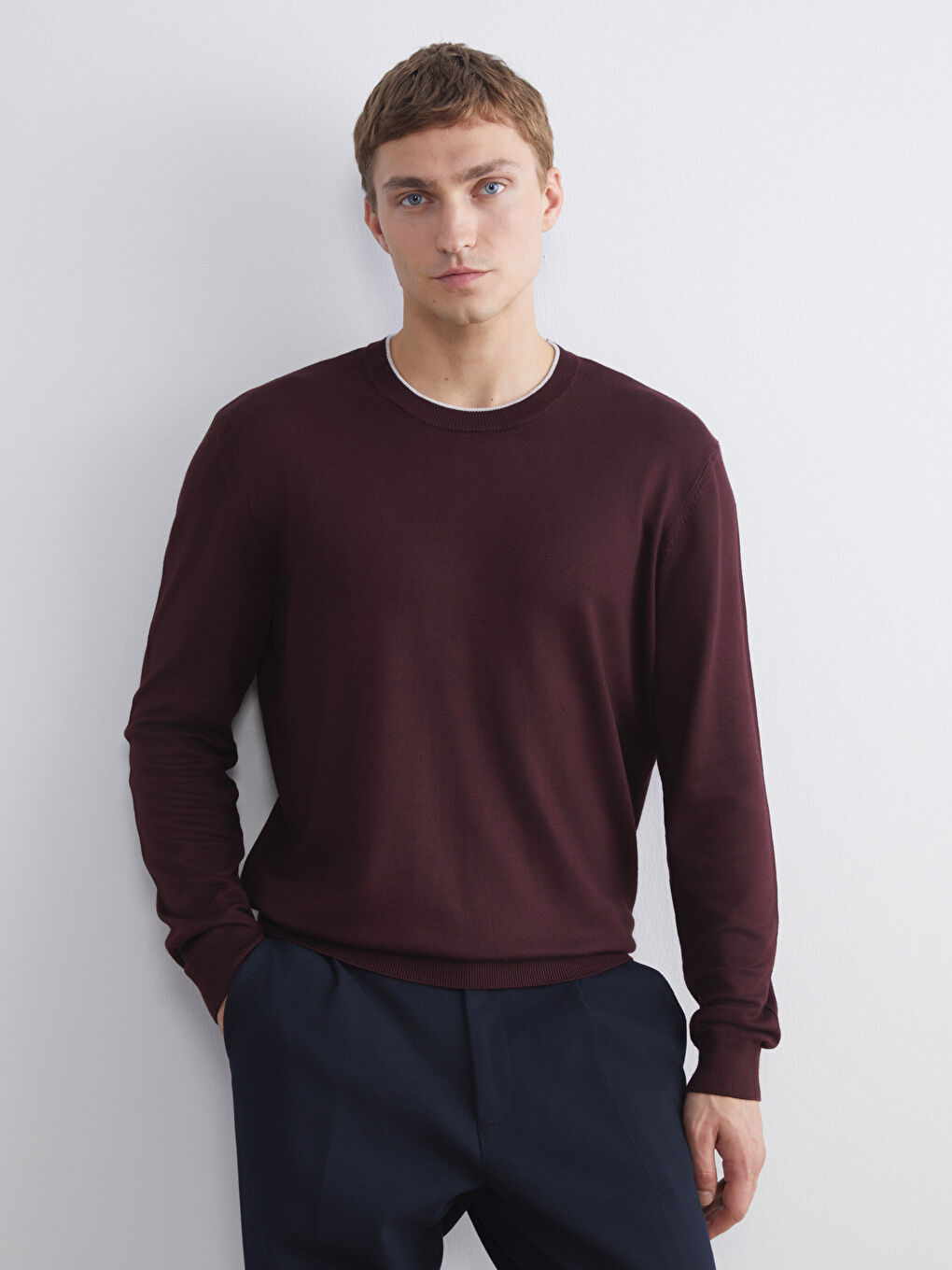Crew Neck Long Sleeve Men's Tricot Sweater