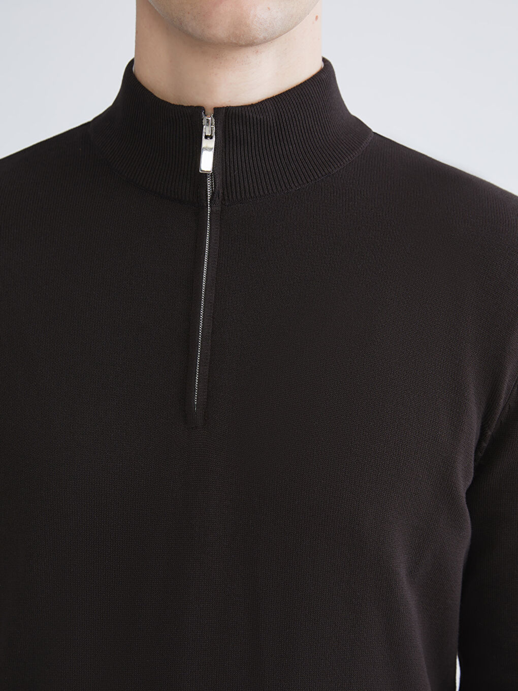 Kahverengi Dik Yaka Erkek Triko Kazak-2