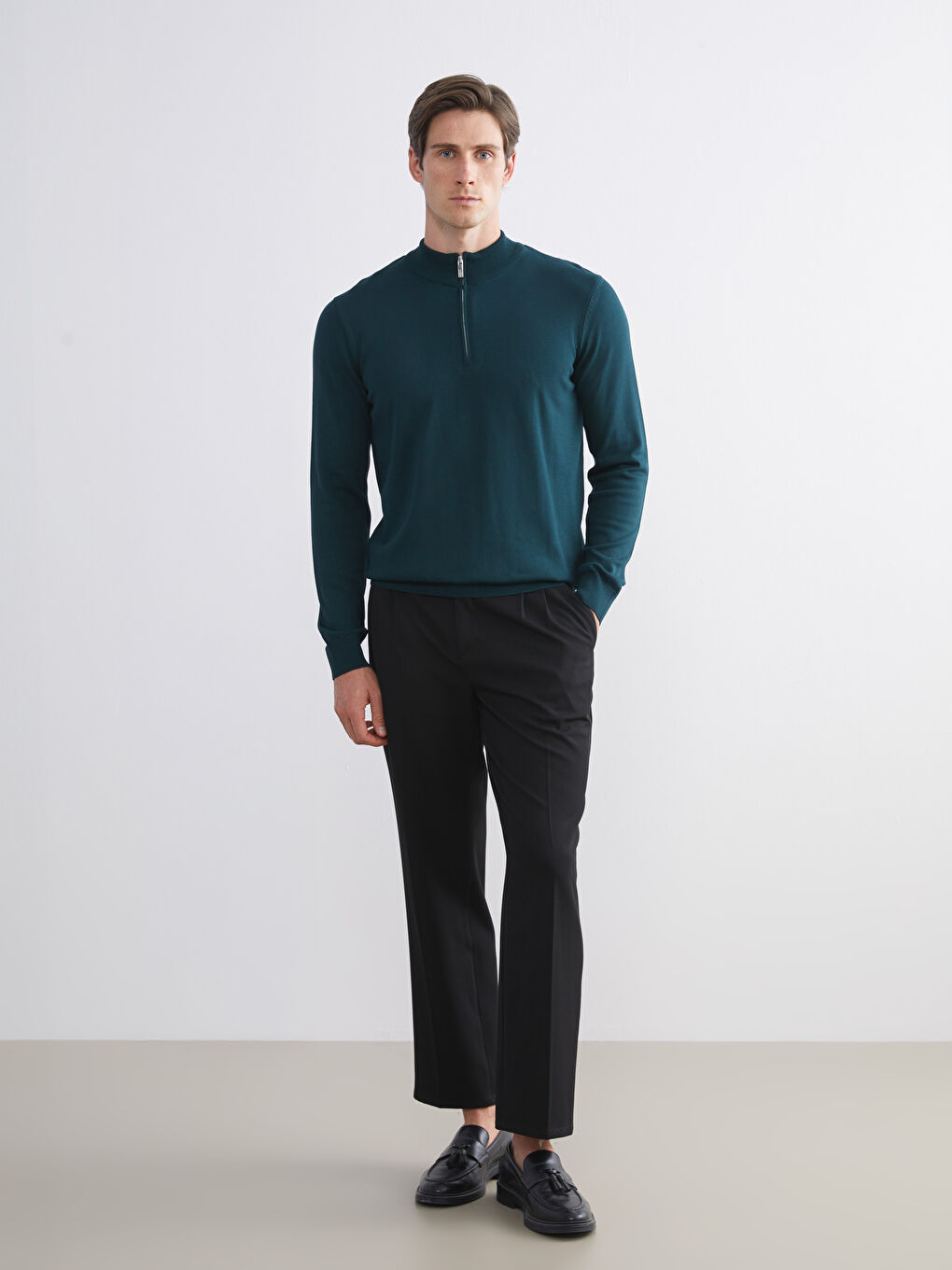 Petrol Dik Yaka Erkek Triko Kazak-1