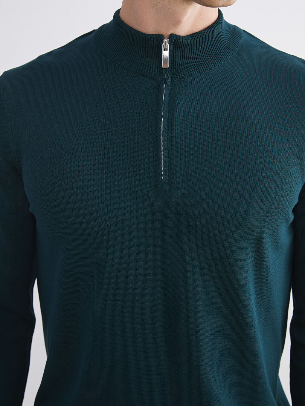 Petrol Dik Yaka Erkek Triko Kazak-2