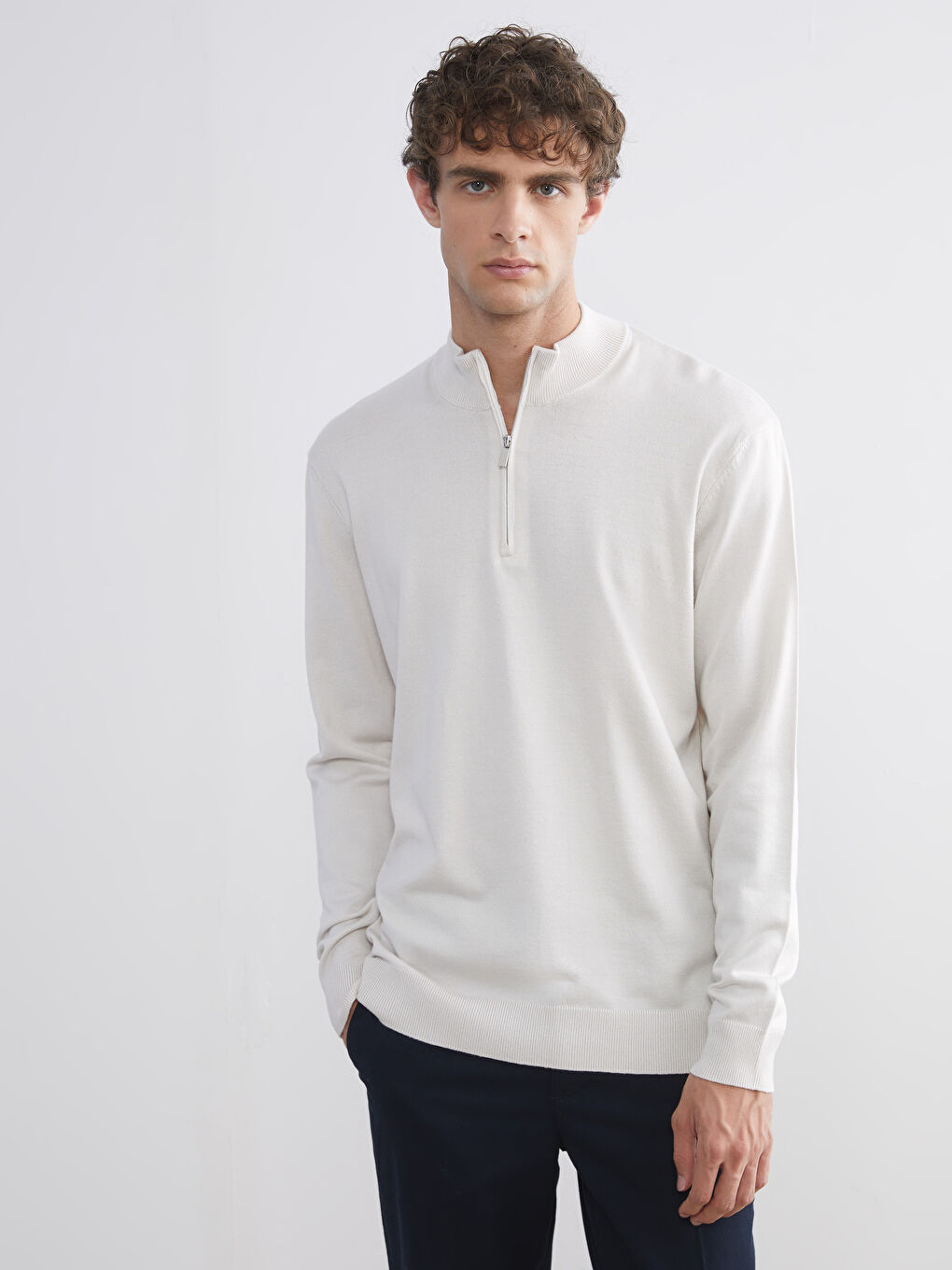 Funnel Neck Men's Knitwear Sweater