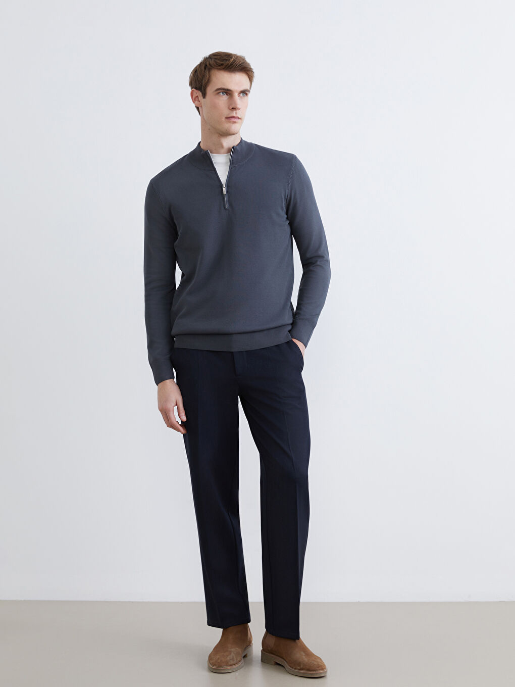 Antrasit Dik Yaka Erkek Triko Kazak-1